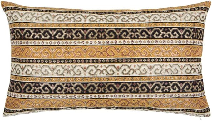 Kilim Throw Pillow Covers Mustard Yellow and Black - 14 x 24 Inches Decorative Lumbar Pillows, Boho Room Decor for Couch, Bohemian Outdoor Case for Farmhouse, Ethnic Shams, Patio