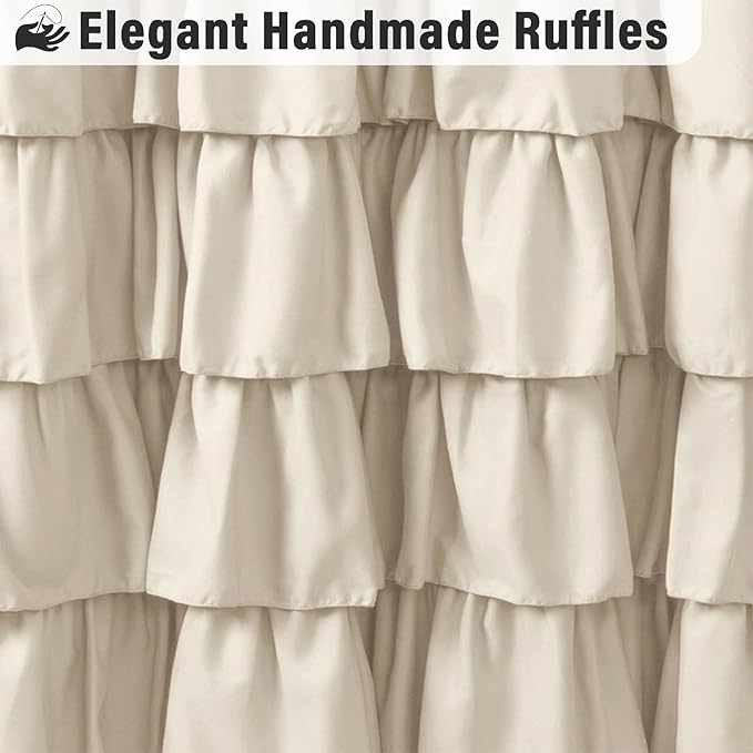 Seasonwood Beige Ruffle Shower Curtain Neutral Shower Curtain Button Design Farmhouse Country Style Rustic Decorative Fabric Shower Curtains