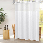 Boho White Woven Fabric Shower Curtain 36 x 74 Modern Farmhouse, No Hooks Tufted Chevron Striped Shabby Chic Textured, Minimalist Cloth Curtain for Bathroom, Hotel Decor
