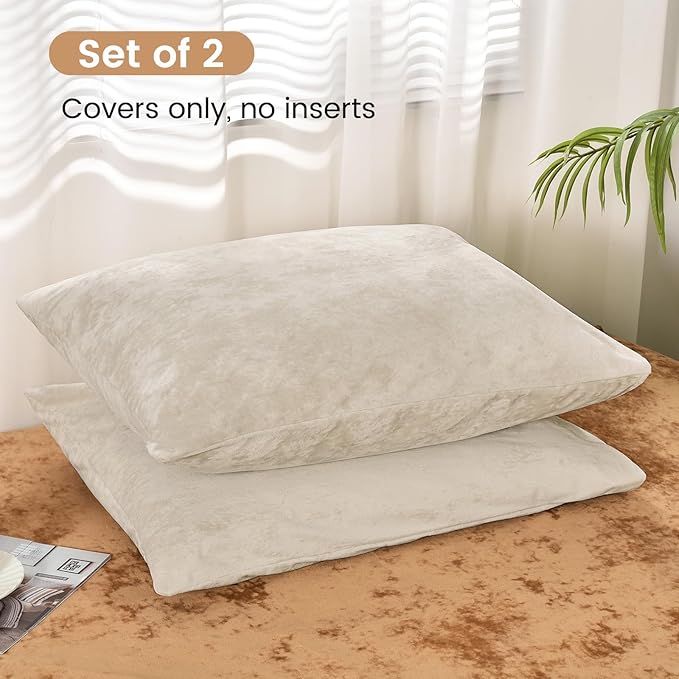 PHF Truly Velvet Pillowcases Standard Size, No Insert, 2 Pack Ultra Soft Breathable Pillow Shams Covers with Envelope Closure, 20" X 26" Luxury Cozy Warm Fuzzy Flannel Pillow Cases, Sand