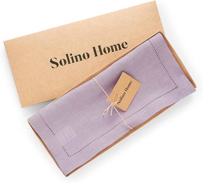Solino Home Linen Table Runner 108 Inches Long - 100% Pure Linen Chambray Lavender Table Runner 14 x 108 Inch for Thanksgiving, Holiday - Milan Hemstitch