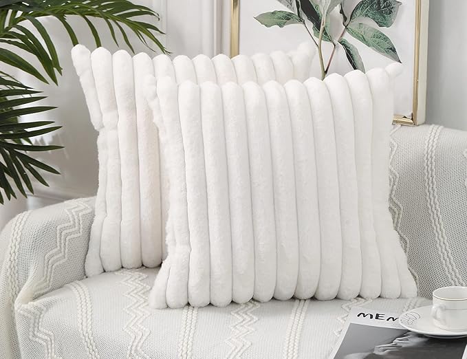 PANOD Faux Fur Decorative Large Throw Pillow Covers 28 x 28,Boho Modern Pillow Case Cushion Cover for Bed Sofa Farmhouse Livingroom,White