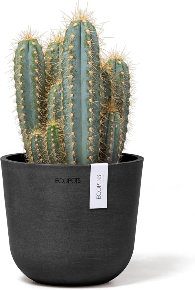 Ecopots Oslo Mini Durable Modern Round Indoor/Outdoor Recycled-Based Composite Flower Pot Planter, Dark Grey, 6"