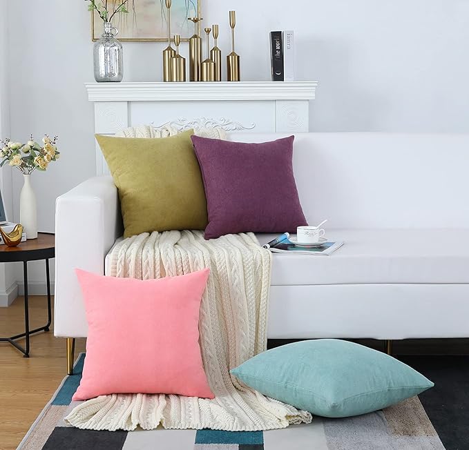 Jeneoo Decorative Living Coral Throw Pillow Covers Rustic Farmhouse Soft Chenille Comfy Solid Cushion Cases for Sofa Bedroom Chair Decor (Set of 2, 16 x 16 Inches)