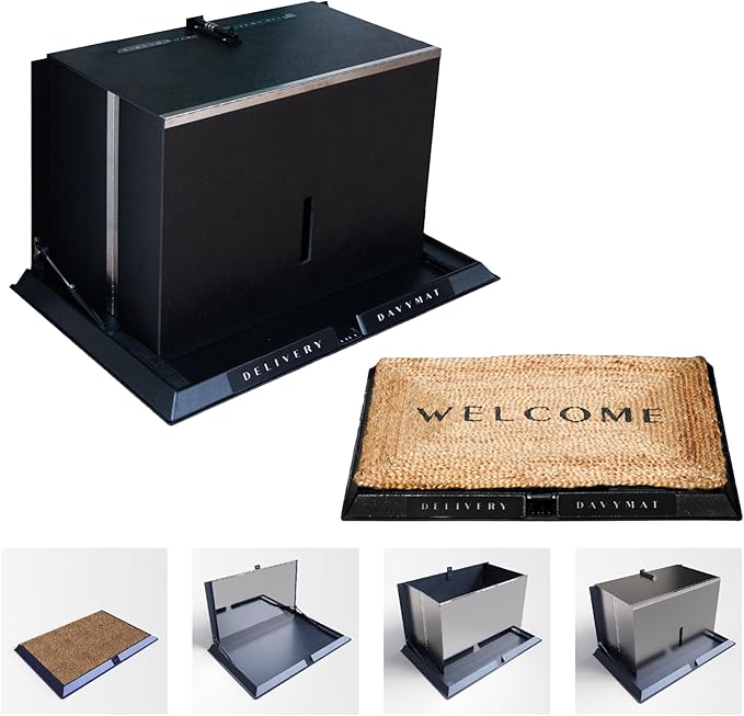 DAVYMAT ~ Transforming Doormat Package Locker/Anti-Theft Lockable Outdoor Parcel Safe/Secure Collapsible Porch Storage/Large 26x18x15" Capacity