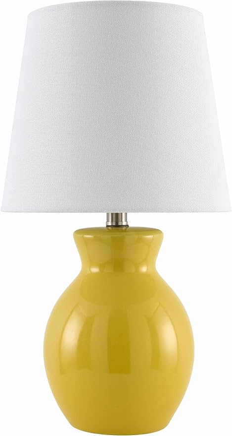 BoutiqueRugs Liliac Boho Ceramic Bedside Table Lamp for Bedroom Nightstand - End Side Lighting for Living Room - Shade Cotton - Mustard, White - 15" H