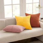 MIULEE Golden Yellow Corduroy Pillow Covers Pack of 2 Boho Decorative Spliced Throw Pillow Covers Solid Couch Pillowcases Cross Patchwork Textured Cushion Covers for Living Room Bed Sofa 20x20 inch