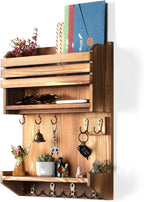 Key Holder, Wall Mounted Mail Organizer, Keys Holder on Wall with 9 Key Hooks, Light Brown