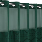 No Hooks Boho Dark Green Woven Fabric Shower Curtain 72 x 86 Modern Farmhouse, Tufted Chevron Striped Shabby Chic Textured, Minimalist Hookless Shower Curtains for Bathroom, Hotel Decor