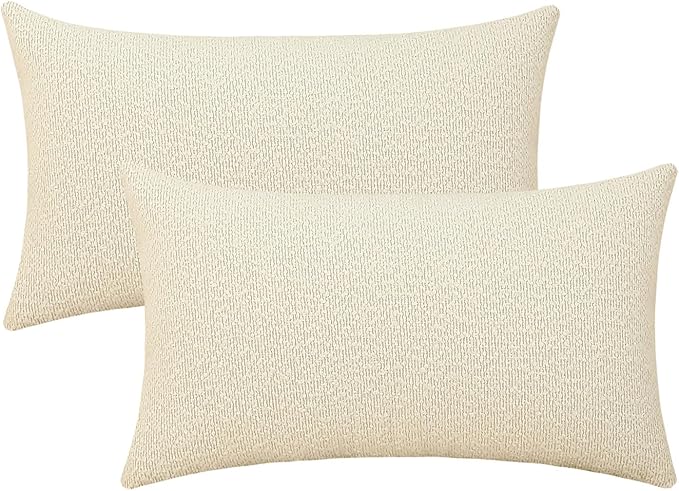 Jeneoo Ivory Decorative Lumbar Thick Throw Pillow Covers Fine Textured Boucle Couch Cushion Cases for Sofa Decor, Set of 2, 12 x 20 Inch