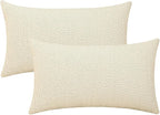 Jeneoo Ivory Decorative Lumbar Thick Throw Pillow Covers Fine Textured Boucle Couch Cushion Cases for Sofa Decor, Set of 2, 12 x 20 Inch