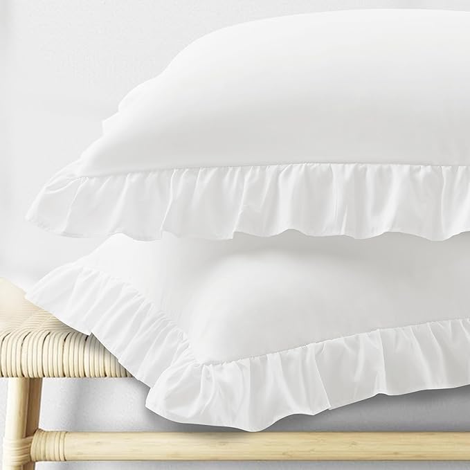 KKJIAF Ruffle Body Pillow Cases Set of 1, Ruffled Pillow Covers with Envelope Closure, Body Pillowcases Size of 20" x 54", Ruffled Long Pillow Shams, White