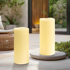 5" x 14" Ivory Large Waterproof Outdoor Flameless Candles Battery Operated LED Flickering Pillar Candles with Remote and Timer for Indoor Outdoor Lanterns, Long Lasting, Set of 2