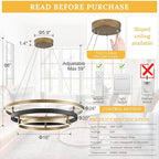 3 Ring LED Chandelier Black Gold Chandelier Light Fixture Dimmable Round Foyer Chandeliers Modern Circular Chandeliers Light for Dining Room Entry Bedroom Office Living Room 24in