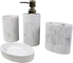 Hymmah Marble Bathroom Accessories Set,Farmhouse Bathroom Decor,4 Pcs Resin Gift Set Apartment Necessities, Contain Cotton Swab Jar,Soap Dispenser,Tumbler，Soap Dish/Tray