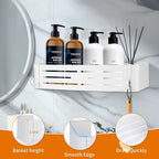 Shower Caddy Shelf Rack, Self Adhesive Shower Shelves with Hooks, Rustproof Bathroom Organizers and Storage, Home Decor Accessories (Rectangle-White)
