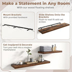 Floating Shelves for Wall with Invisible Brackets, Wall Mounted Engineered Wood Shelves with Wood Grain for Living Room, Bathroom, Kitchen Decor and Storage, Oak, 55"L Set of 2, Rustic Brown