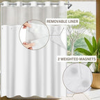 No Hook Shower Curtain with Snap in Liner and Sheer Window, Brown Modern Geometric Fabric Shower Curtain Set for Bathroom Decor, 15-Second Quick Install, Abstract Irregular Ombre, 71"X74"