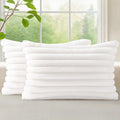 decorUhome Faux Fur Christmas Throw Pillow Covers 12x20 Set of 2, Decorative Soft Plush Striped Lumbar Neutral Couch Euro Pillow Covers with Velvet Back for Sofa, Bed, Living Room Home Decor, White