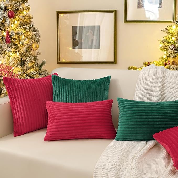 Simmore Decorative Throw Pillow Covers 22x22 Set of 2, Soft Natural Plush Flannel Double-Sided Fluffy Couch Pillow Covers for Sofa Living Room, Red