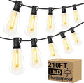 Upgraded LED Outdoor String Lights 210Ft Shatterproof Waterproof ST38 Vintage Edison Bulbs Patio Lights Energy Saving Hanging Outdoor for Christmas Porch Deck Garden Backyard Wedding Party