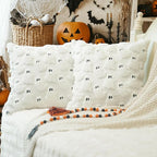 GEEORY Halloween Ghost Soft Plush Pillow Covers, 18 x 18 Inch Set of 2, Fluffy Faux Fur Wool Decorative Farmhouse Cushion Case for Sofa Home Decoration White GC026-18