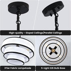19.8'' Drum Chandelier for Dining Room Light Fixtures 5-Light White Fabric Pendant Light Fixture, Modern Farmhouse 3-Tier Black Chandelier for Living Room Bedroom Entryway Staircase