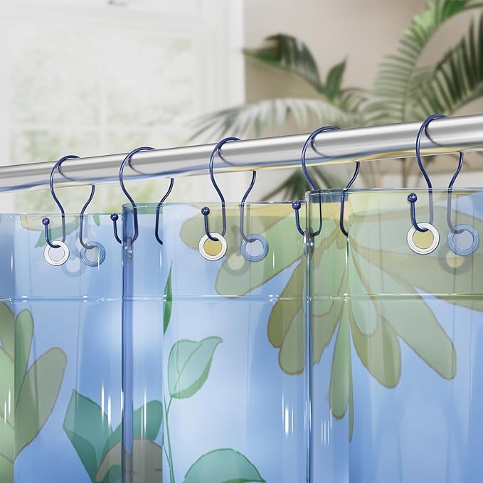 AmazerBath Shower Curtain Hooks Blue Shower Curtain Rings, Simple Double Hook Shower Curtain Hooks Rust Proof, Smooth Sturdy Metal Shower Hooks for Shower Curtain Rod, 12 Pcs Shower Rod Hooks