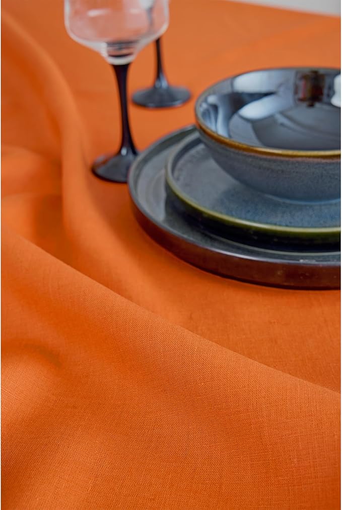 Solino Home Linen Table Runner 48 Inches - 100% Pure Linen Persimmon Orange Table Runner 14 x 48 Inch Ideal for Dresser and Coffee Tables - Fall, Autumn, Halloween, Thanksgiving - Fete