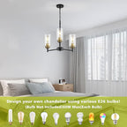 9MMML 3 Lights Black and Gold Chandelier, Modern Glass Ceiling Chandelier Light Fixture for Dining Room, Kitchen, Over Table,Foyer, E26 Base