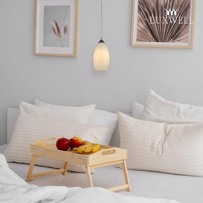 Pendant Lighting, Modern White Fishline Handblown Glass, Oval Art Shade Hanging Light, Brushed Nickel Hardware for Kitchen, Dining Room, Foyer Decor 4.7" Shade (1 Pack)