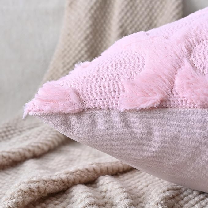 Set of 2 Soft Moroccan Throw Pillow Covers 24x24 Inch Plush Boho Decorative Pillow Cover Accent Cushion Case for Couch Sofa Bed, Light Pink