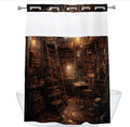 Antique Room for Study Theme Vintage Medieval Library Shower Curtain with Snap in Fabric Liner Set, Detachable Liner, See Through Mesh Top Window, Waterproof Washable 72" W x 74" H