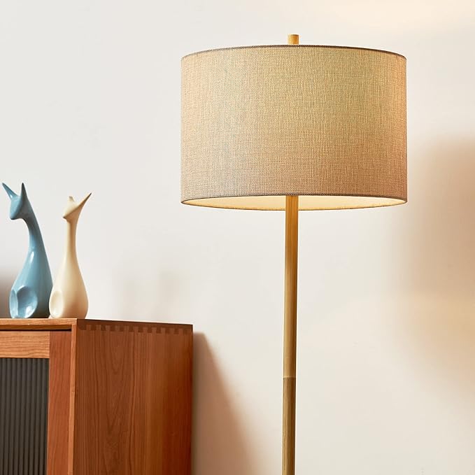 GLOBE Electric 65906 62" Floor Lamp, Light Faux Wood, Jute Shade, On/Off Rotary Switch on Socket