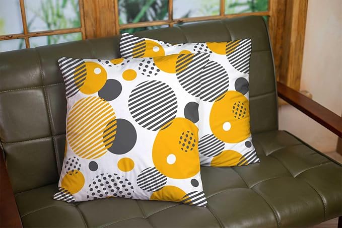 CAPSCEOLL 2PCS White Pillow Covers 18X18Inch Stripe Yellow Gray Abstract Black Circle Geometric Standard Pillow Covers for Bedroom Sofa Living Room Pillow Cover