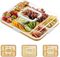SpaceAid Charcuterie Board with Clear Lid, Portable Travel Cheese Cutting Boards for Picnic Accessories, Bamboo Serving Tray with Lids, House Warming Gifts, White Handles, 5 Compartments