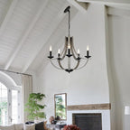 Rustic Chandeliers for Dining Room Light Fixture, 5-Light 24 inch Faux Wood Texture Hanging Lighting Fixtures,Farmhouse Candle Chandeliers for Living Room Kitchen Island Foyer Entryway