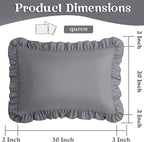 KKJIAF Ruffle Pillow Cases Queen Size Set of 2, Ruffled Pillow Covers with Envelope Closure, Wrinkle Resistant Ruffled Pillow Shams 20" x 30", Grey