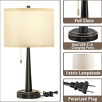 GyroVu Table Lamp Set of 2, Beside Lamps with USB-C+A Nightstand Lamp with Pull Chain Swtich Modern Led Table Lamp for Living Room, Bedroom & Office-9W Led Bulbs Included(Matte Black)