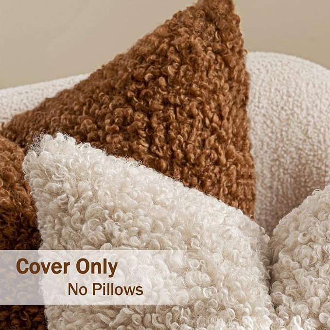 MIULEE Pack of 2 Throw Pillow Covers 22x22 Inch Neutral Light Beige Faux Fur Decorative Sherpa Pillow Covers Fuzzy Accent Soft Sheepskin Fleece Cushion Cases for Boho Home Decor Couch Living Room Bed
