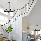 8 Light Black Chandeliers for Dining Room Light fixtures Over Table Modern Farmhouse Chandelier Industrial Hanging Pendant Lighting for Living Room Foyer Kitchen Table with Glass Shade