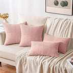 MIULEE Pink Corduroy Pillow Covers Pack of 2 Boho Decorative Spliced Throw Pillow Covers Soft Solid Couch Pillowcases Cross Patchwork Cushion Covers for Living Room Bed Sofa 12x20 inch Valentines Day