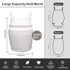 OIAHOMY Laundry Hamper Woven Cotton Rope Large Clothes Hamper 25.6" Height Tall Laundry Basket with Extended Cotton Handles for Storage Clothes Toys in Bedroom, Bathroom, Foldable (Light Grey)