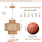 Rattan Pendant Light Fixture Boho Hanging Light Woven Rattan Ceiling Light Adjustable Basket Light Fixture for Kitchen Island Hallway Bedroom Dinning Table Nursery Light