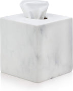 Essentra Home White Marble Square Tissue Box Cover - Blanc Collection