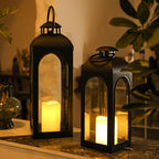 Bdor 16 Inches Metal and Stainless Steel Glass Decorative Lantern with Electronic Wax Effect - Indoor/Outdoor Decorative Lighting, Handcrafted Aesthetic, Perfect for Home, Parties, and Holiday Decor