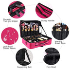 gzcz Travel Makeup Bag,Professional Cosmetic Bags for Women,Portable Makeup Brush Case Organizer Storage with Adjustable Dividers and Shoulder Strap (Medium)