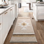 Boho Non Slip Shaggy Soft Absorbent Long Bathroom Runner Carpet for Shower Entryway, Beige 24x47
