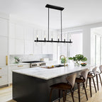 Untrammelife Modern Linear Island Light,6-Light Black Large Chandelier 36" W Rectangle Pendant Light with Clear Glass Shade,45 in Adjustable Rod Farmhouse Hanging Light Dining Room Kitchen Island