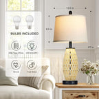 UXEFLOW 27" Beige Rattan Lamps with Night Light, Coastal Bedside Table Lamps Set of 2, Woven Wicker Bedroom Nightstand Lamp with USB A+C Charging Port & AC Outlet, Tall Farmhouse Lamp for Living Room